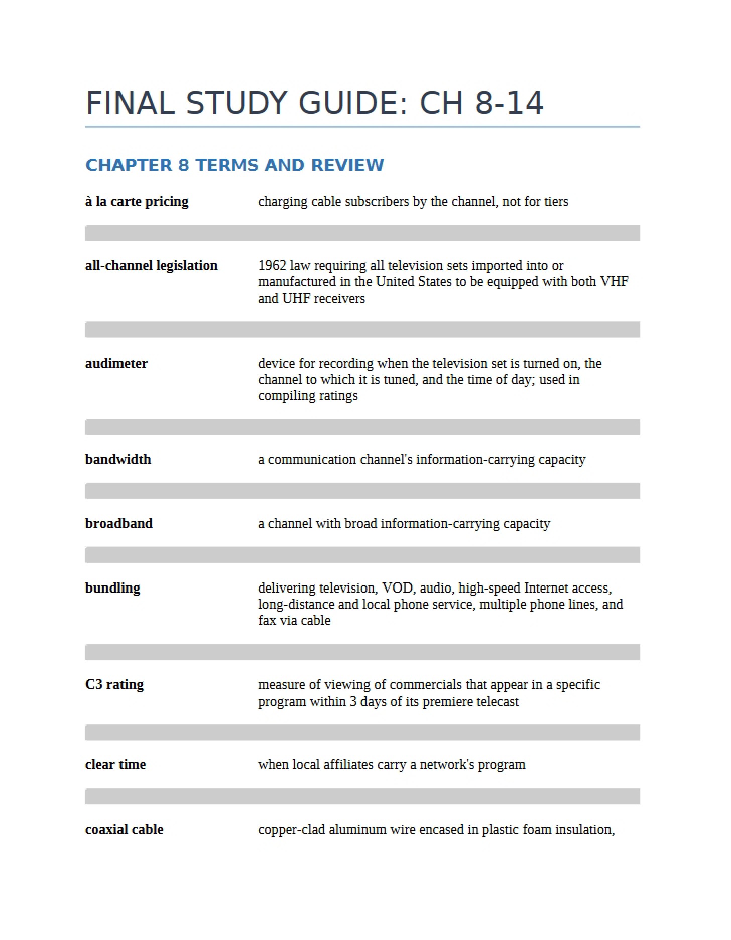Review and Terms for Chapter 8