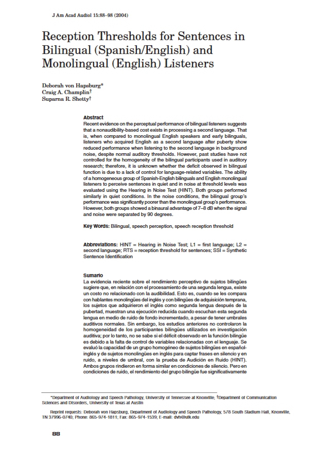 Bilingual Sentence Reception Threshold Analysis