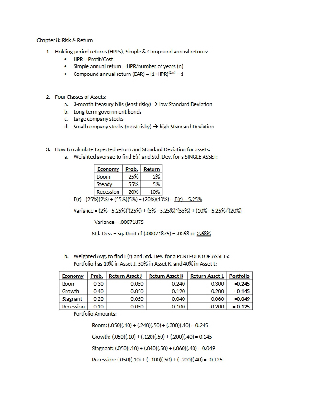 Eighth Chapter An Analysis of Risk and Return