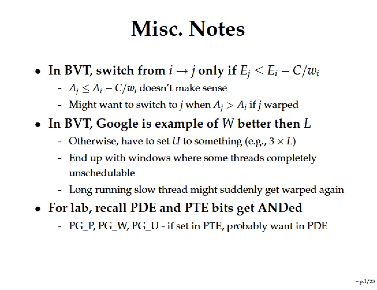Advanced Topics in Operating Systems Lecture Notes (Set 3)