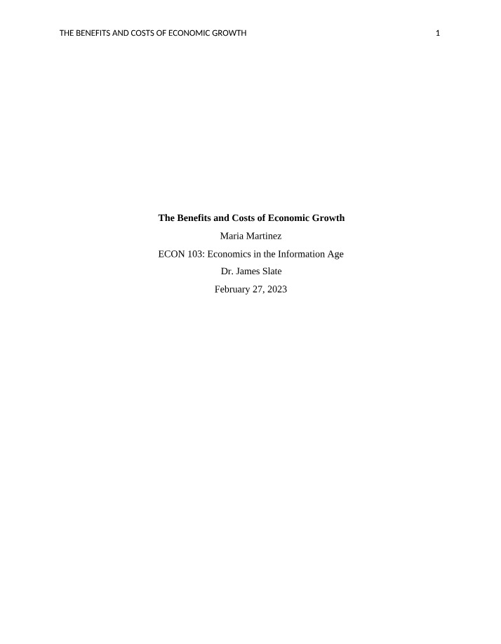 Economic Growth - Benefits and Costs
