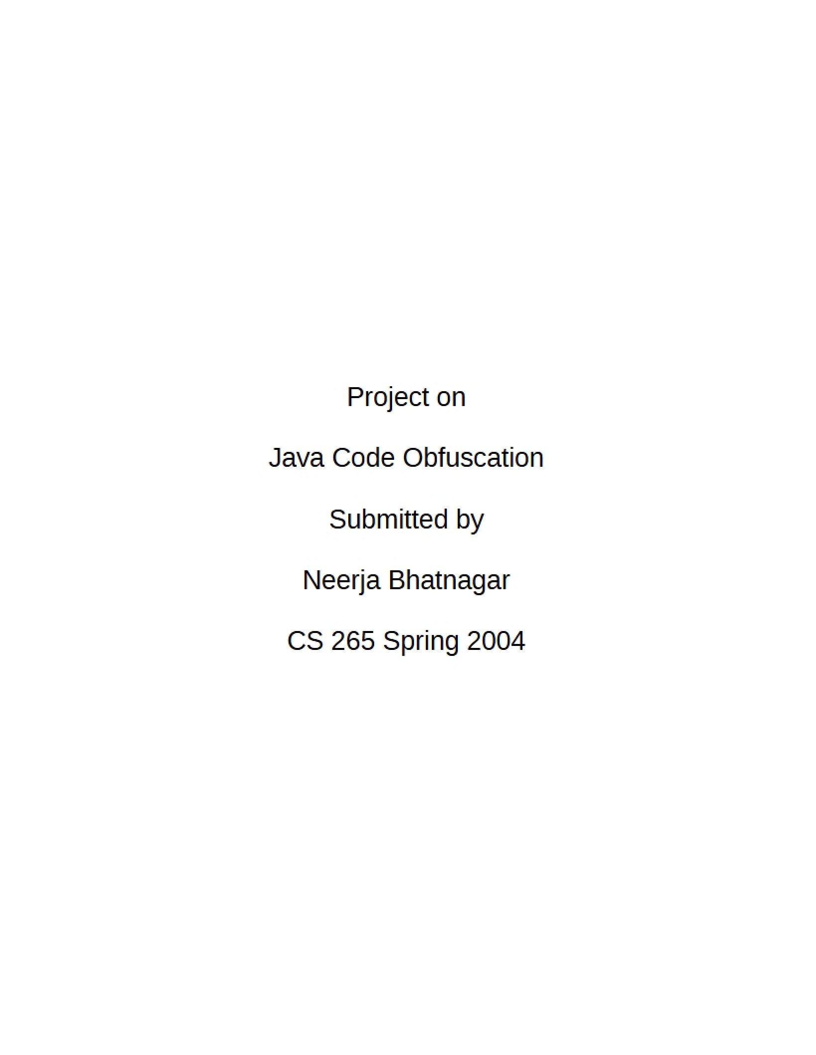 Obfuscation of Java Code - CS 265