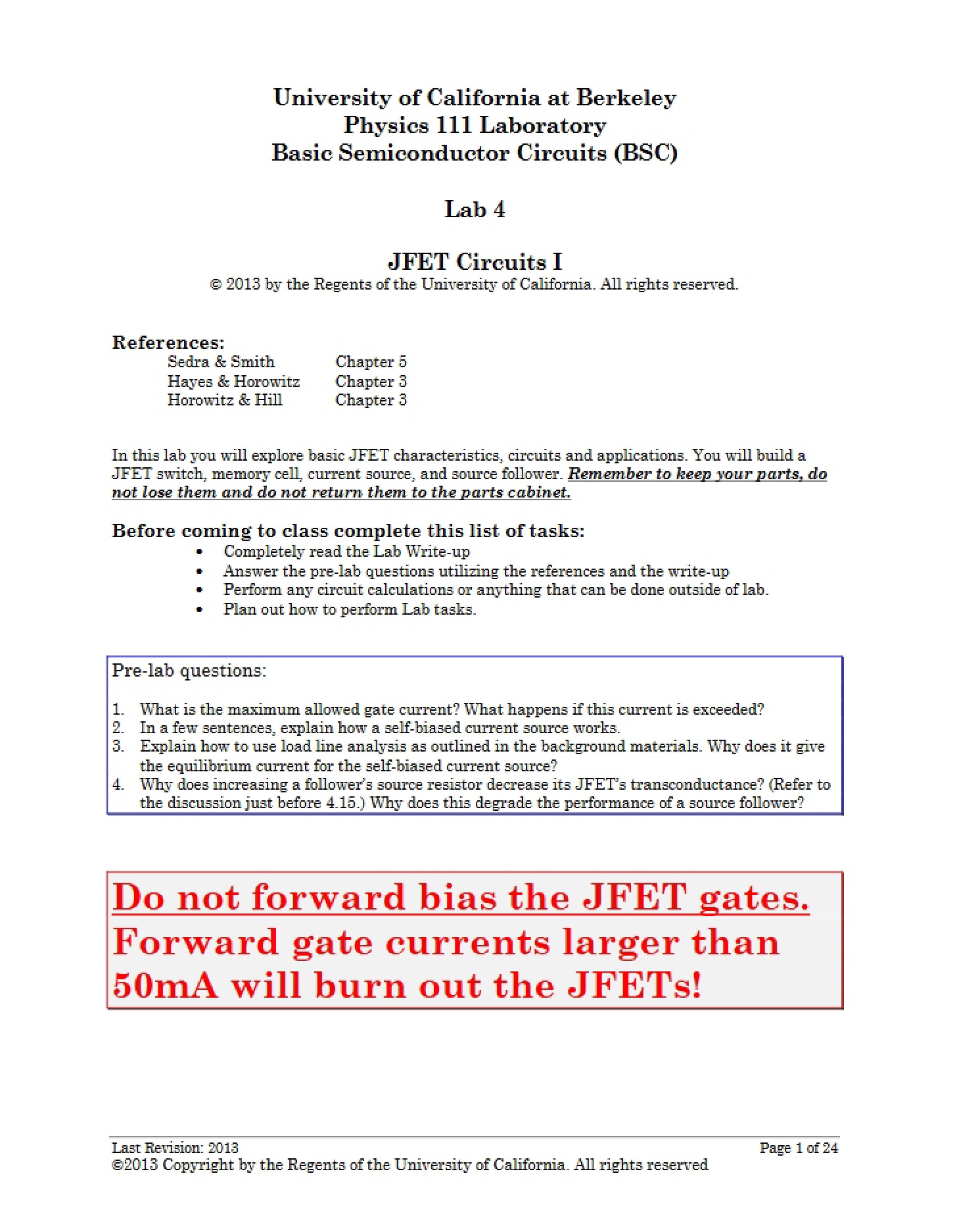 Fourth Laboratory JFET Circuits Part 1