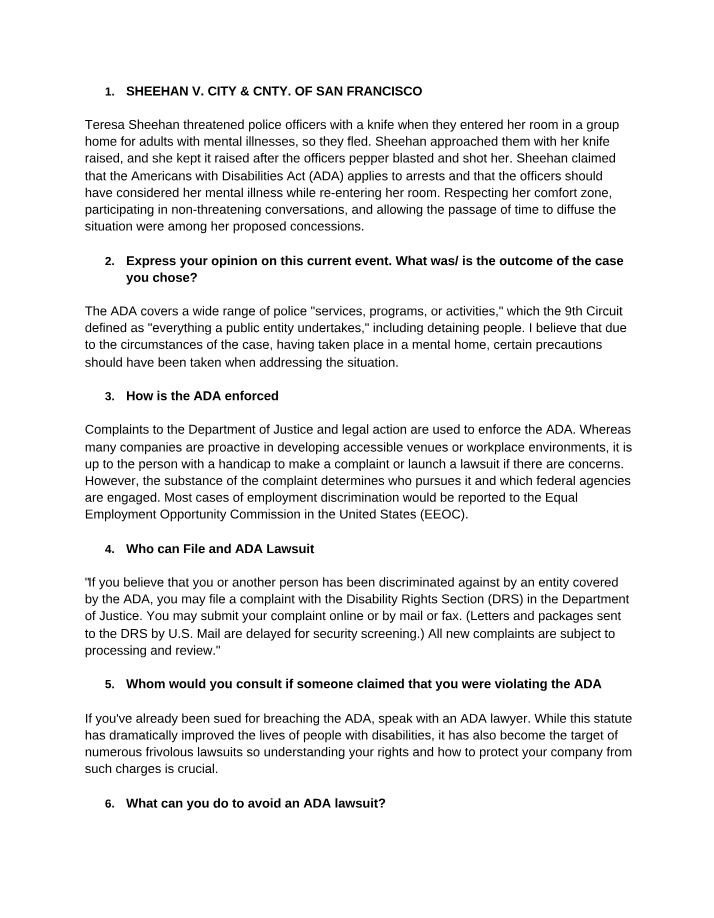 The Americans with Disabilities Act (ADA) - Sheehan