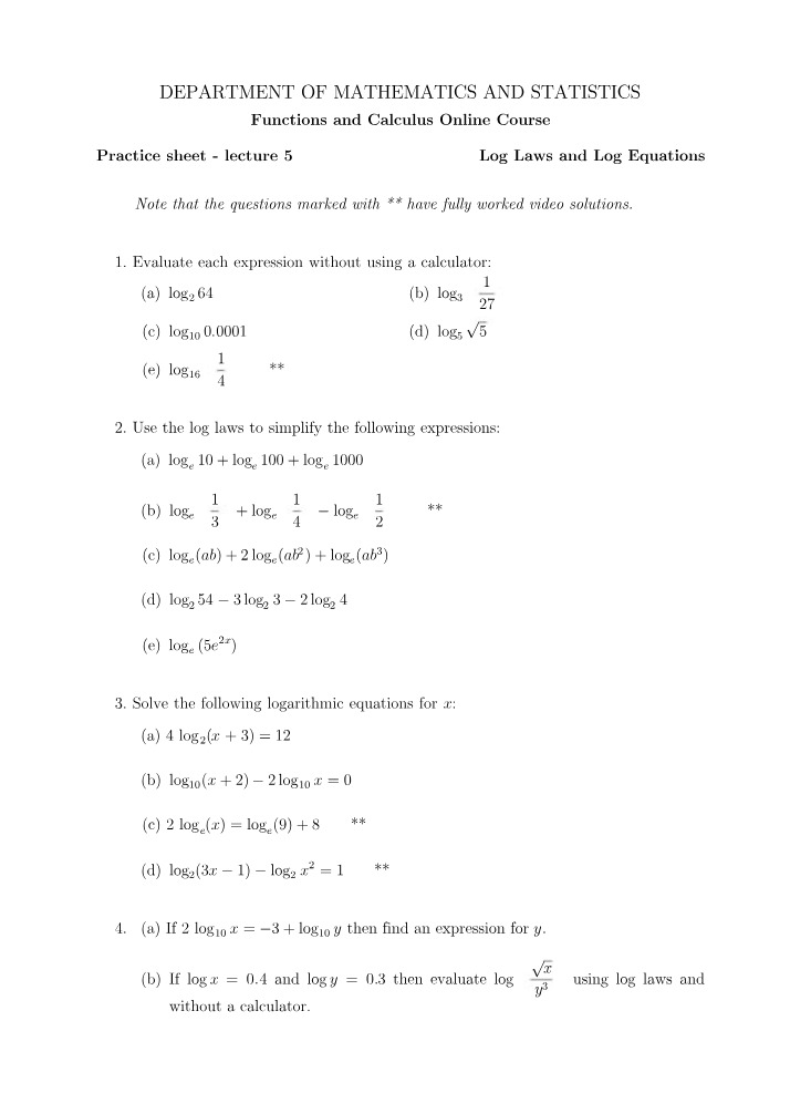 Practice Sheet for Lecture 5
