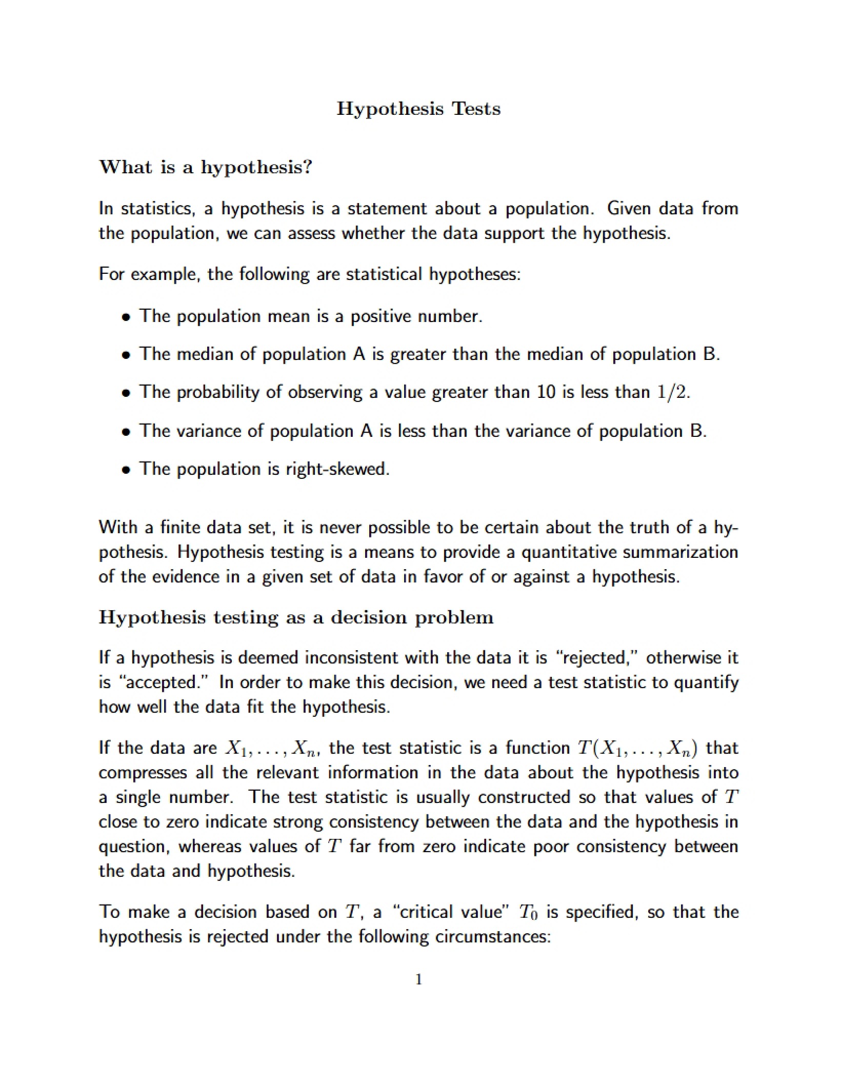 Tests of Hypothesis