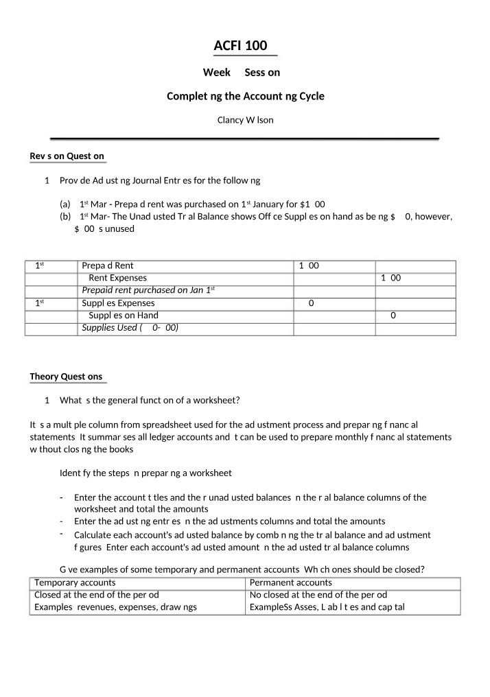 Workbook Guide for Accounting Cycle Completion