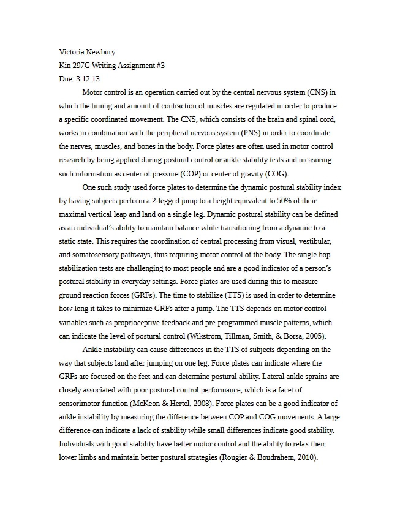 Third Writing Assignment (March 12, 2013)