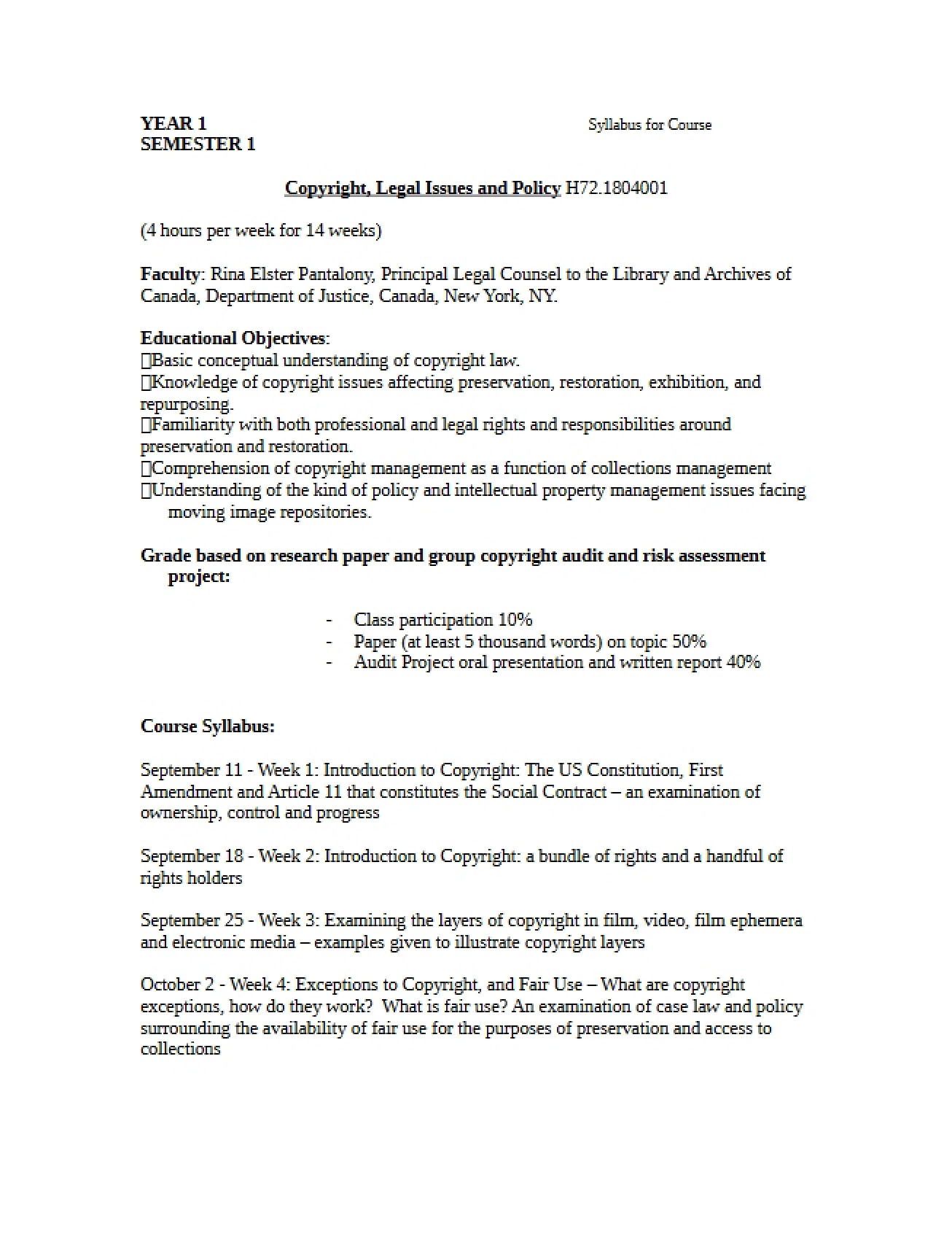 Copyright Legal Issues Syllabus