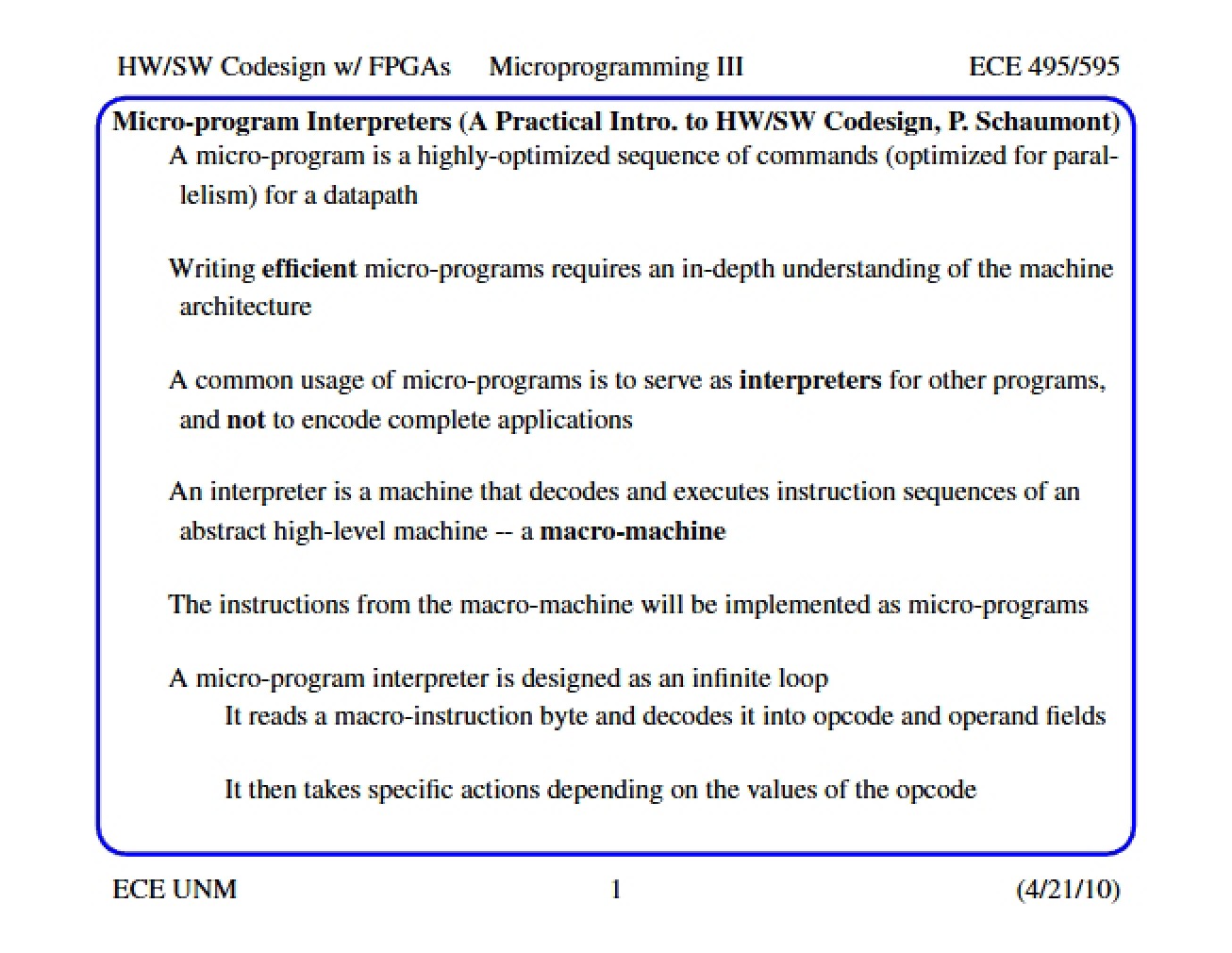 Interpreters for Micro-programs