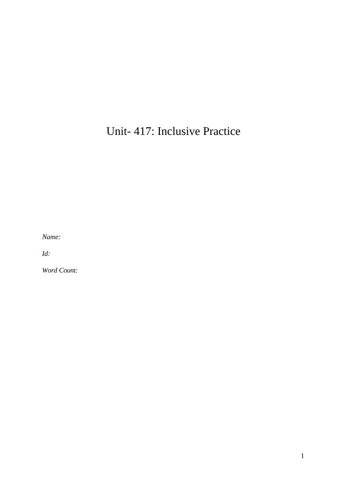 Inclusive Practice - Unit 417