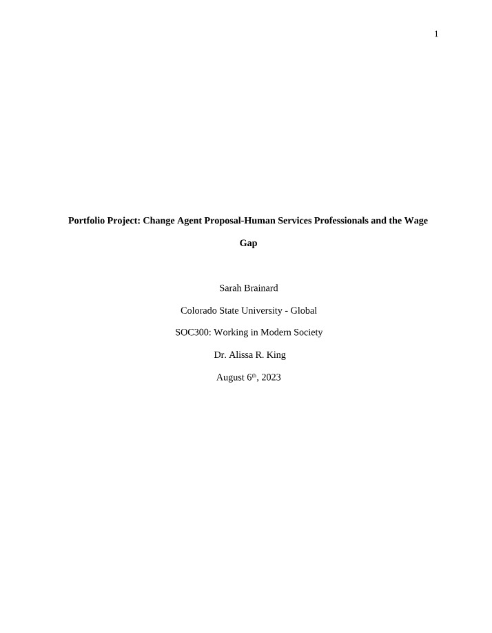 Change Agent Proposal - Human Services and the Wage Gap