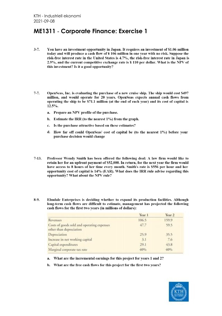 Corporate Finance - Exercise 1