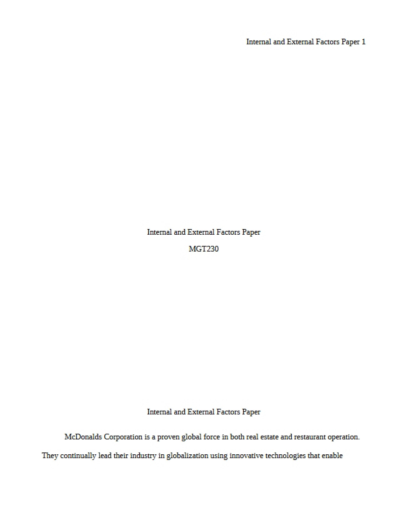 Paper on Factors Internal and External