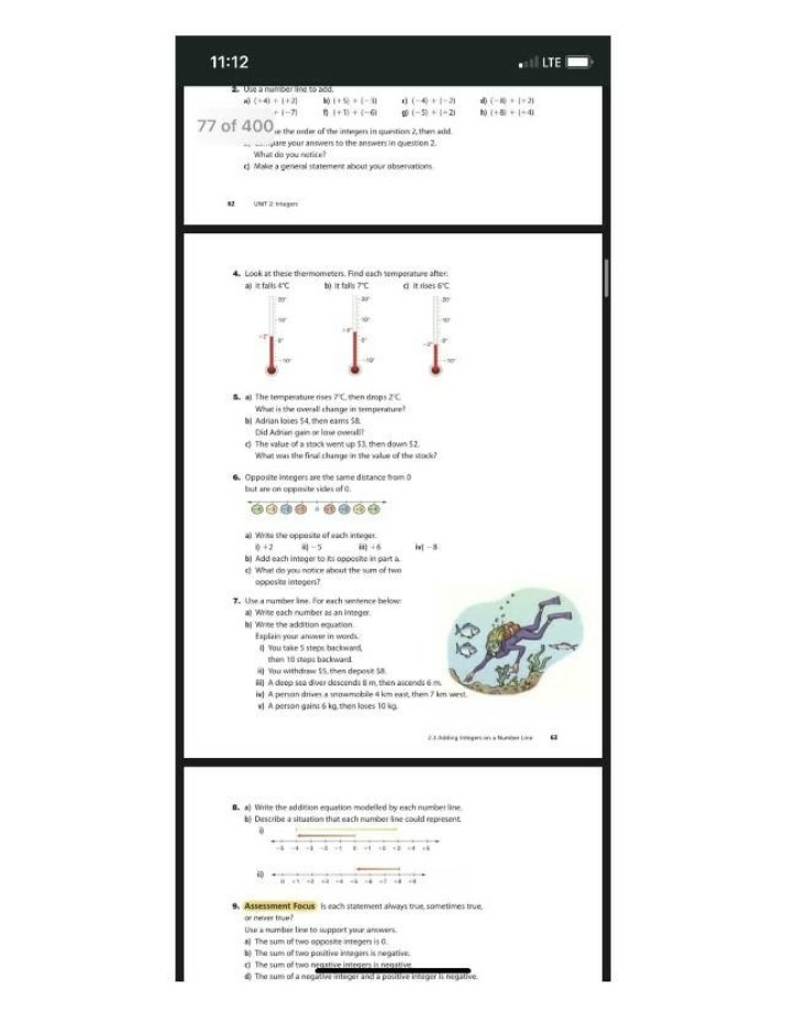 Worksheet - Adding Integers on a Number Line