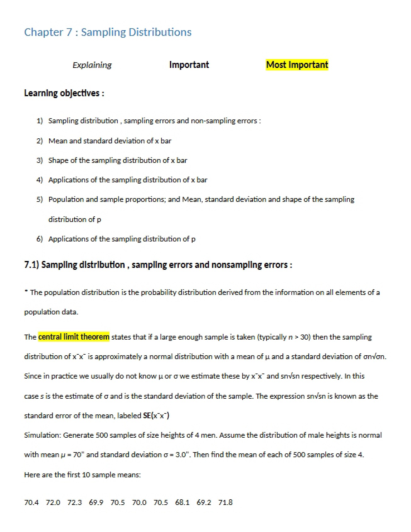 Sampling Distributions Chapter 7