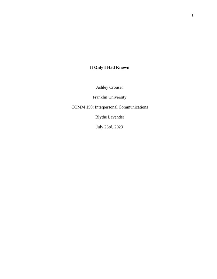 Essay - If Only I Had Known