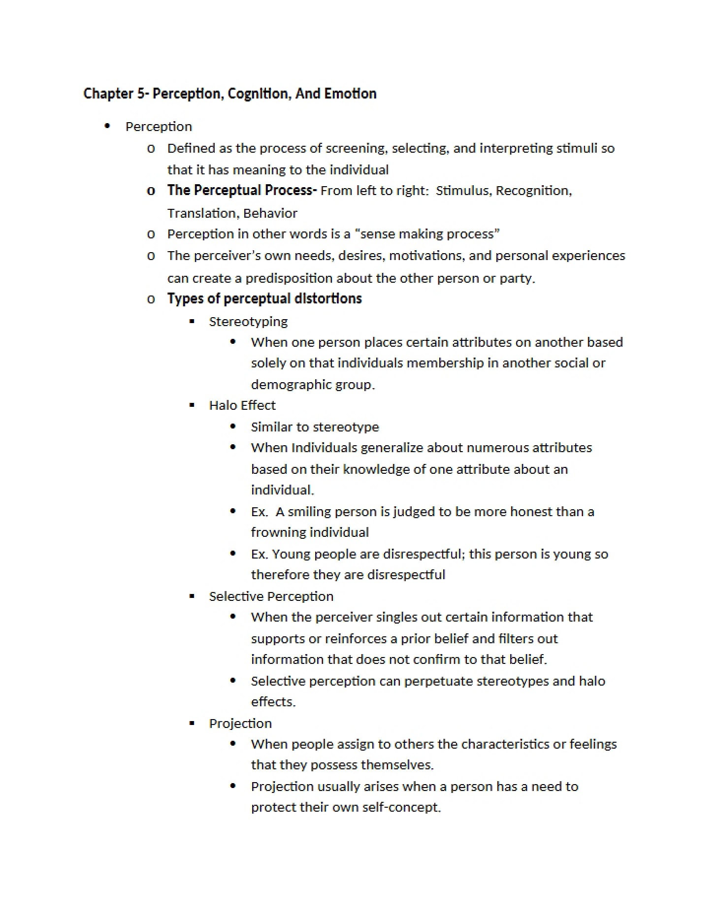Emotion, Cognition, and Perception (Ch 5)