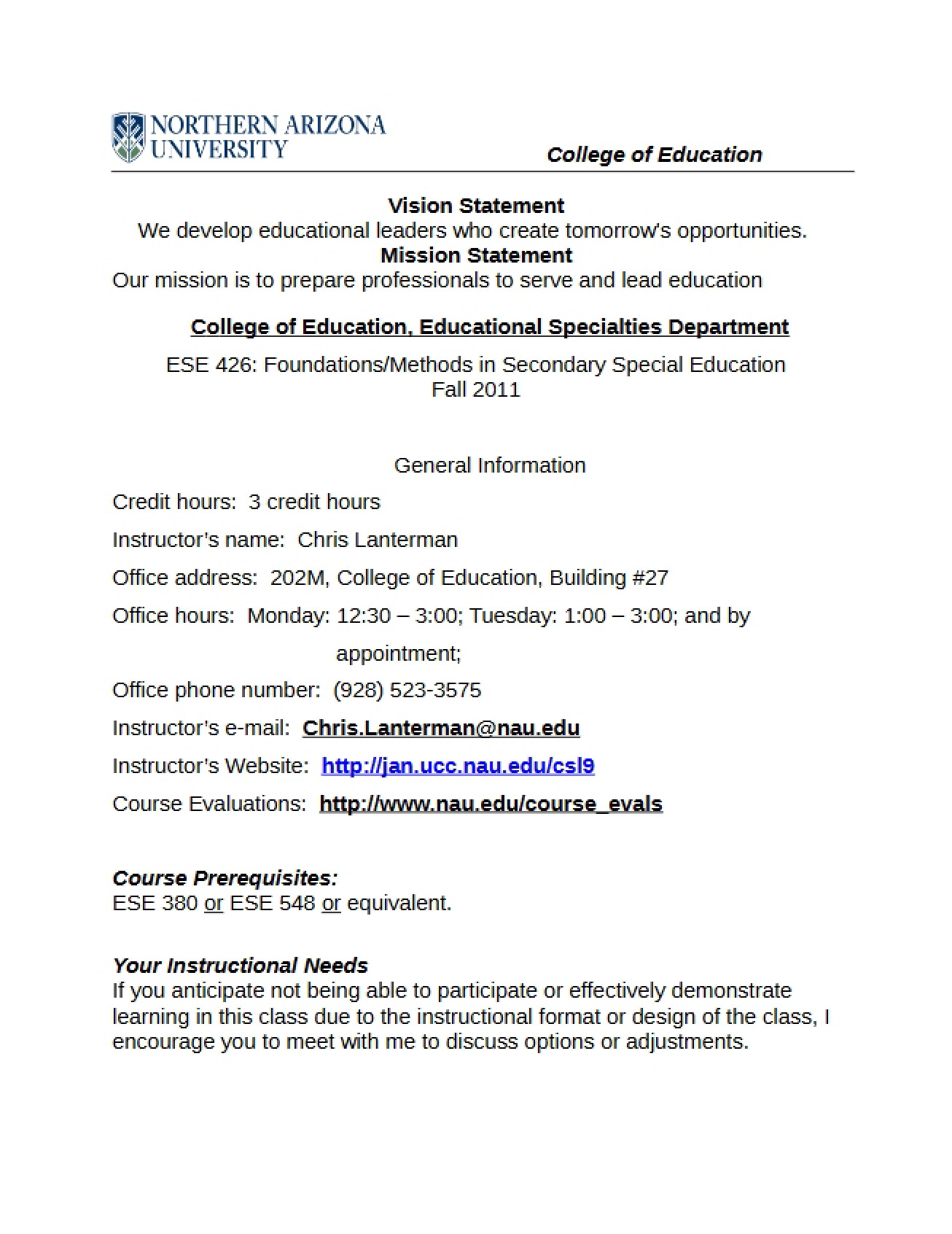 Syllabus for ESE 426