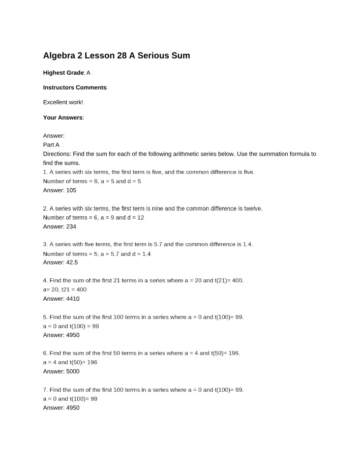 Algebra 2 - A Serious Sum (Lesson 28)