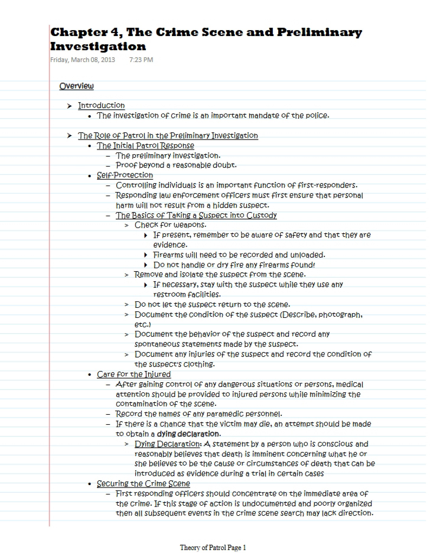 Initial Investigation and Crime Scenes Chapter 4