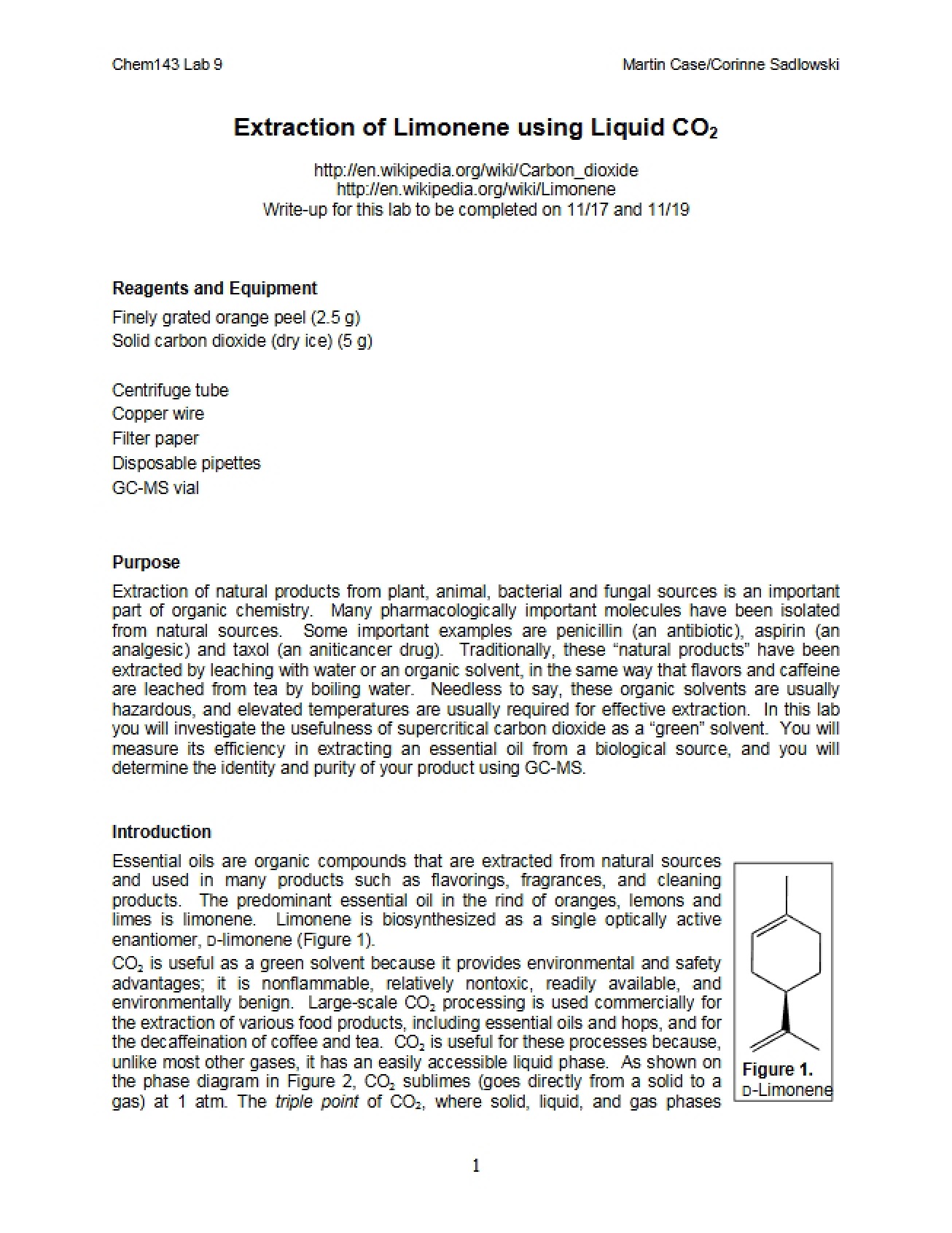 Extraction of Limonene Using Liquid CO2 - 4 Pages