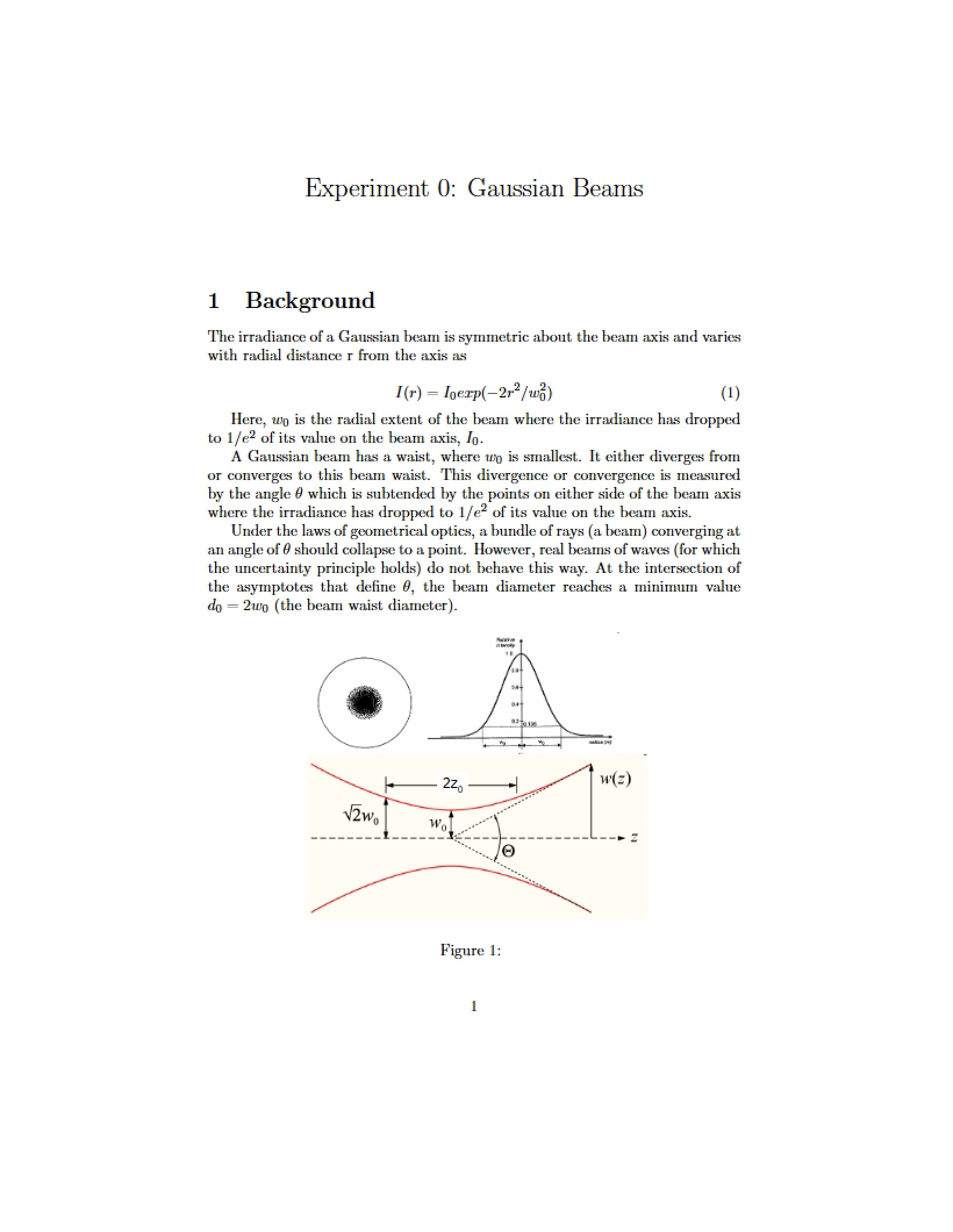 Gaussian Beams Experiment Zero