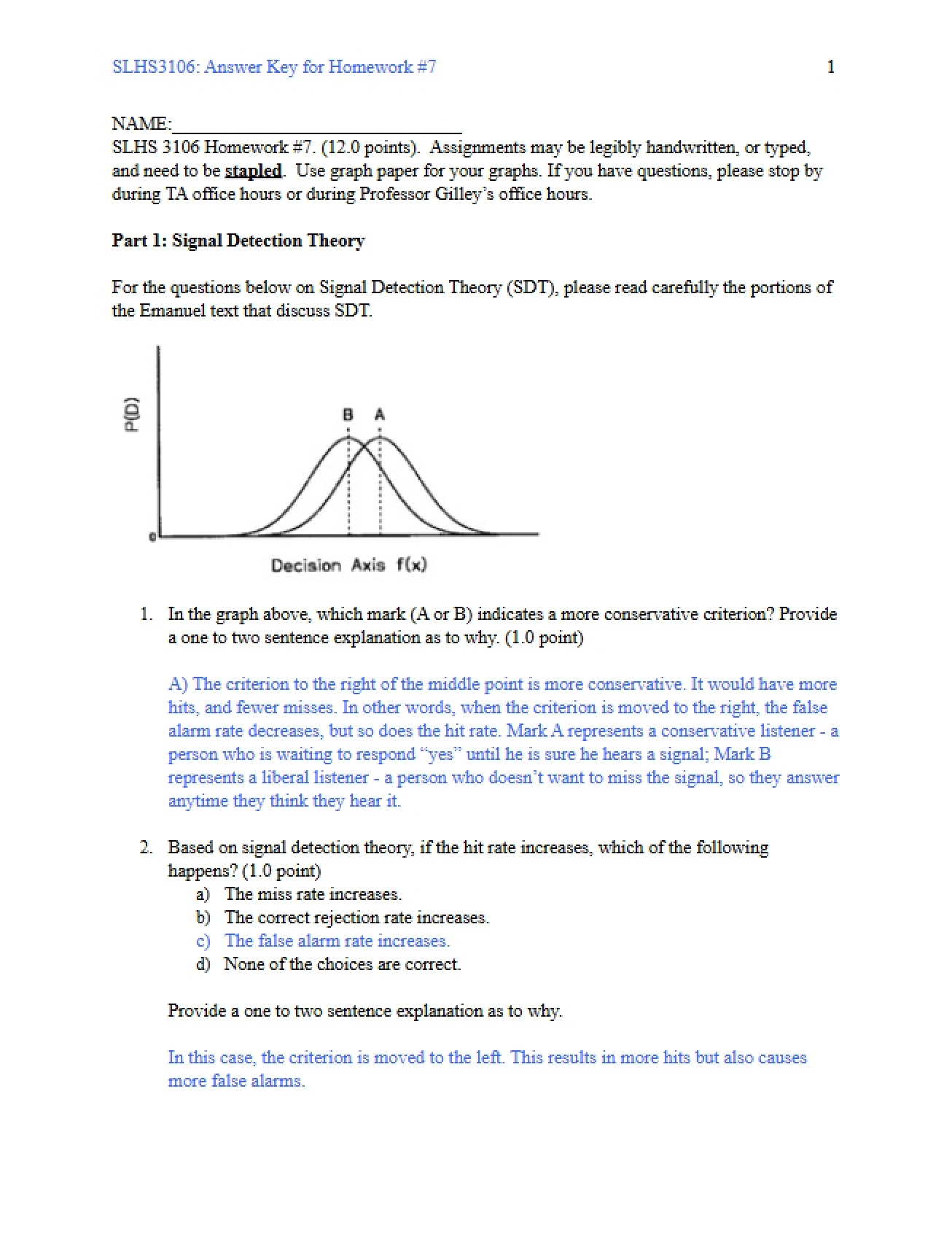Answer Key for Homework 7, Spring 2014