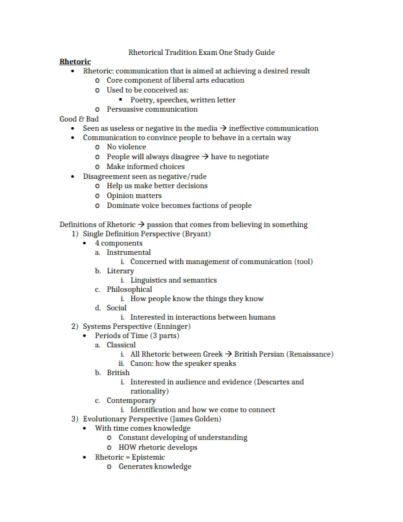First Exam for Rhetorical Tradition