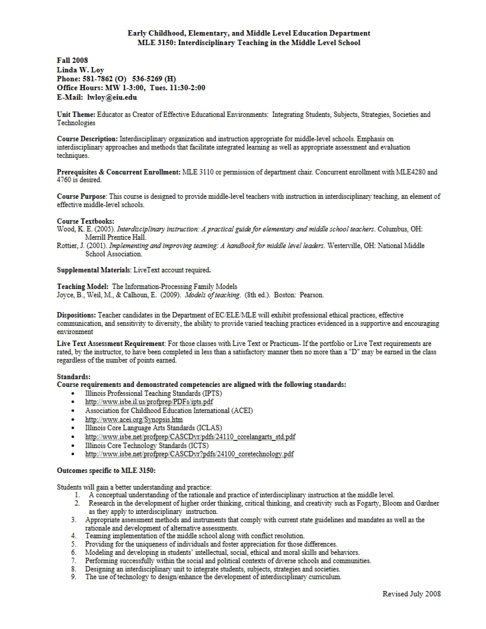 Syllabus for Interdisciplinary Teaching (2)