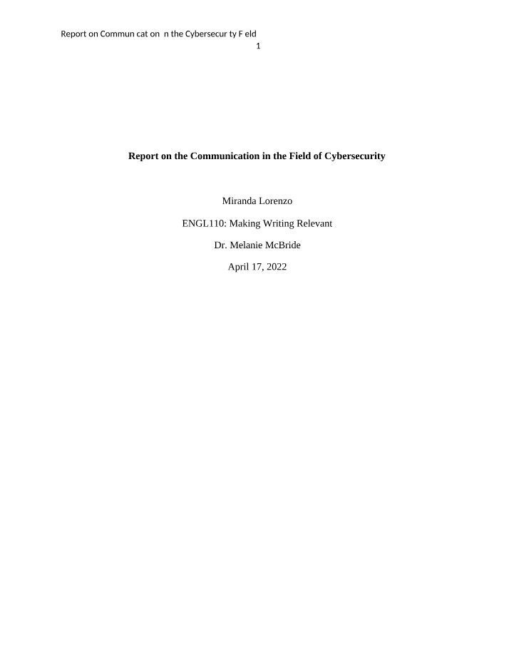 Communication in the Field of Cybersecurity Report