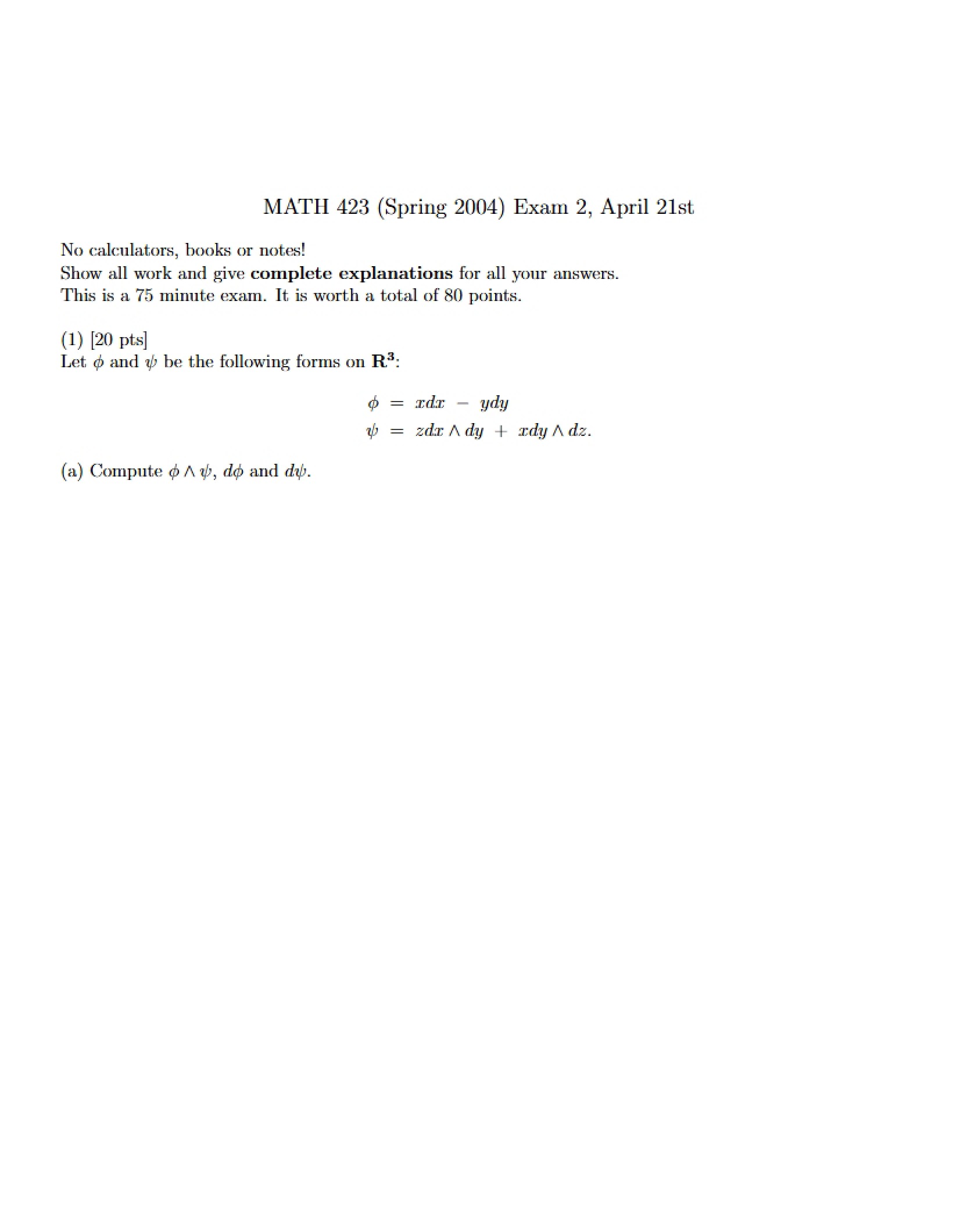 Second Exam Math 423