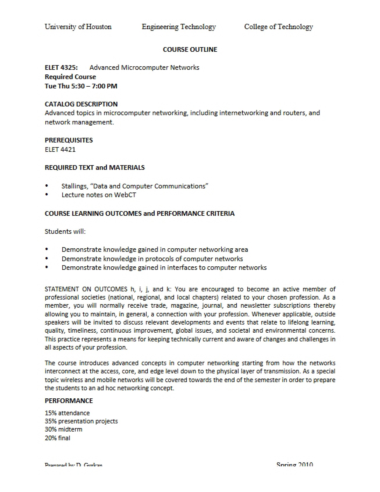 Advanced Microcomputer Networks Syllabus 2