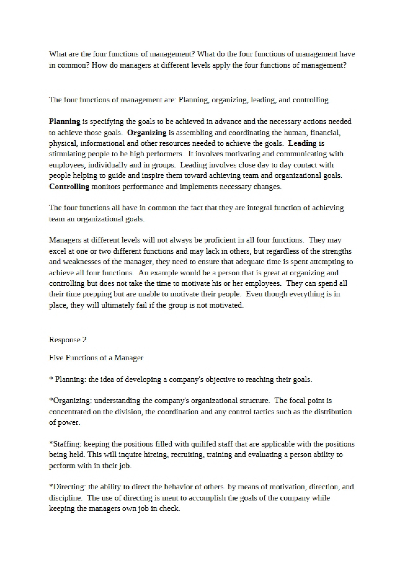 Four Management Functions Explained