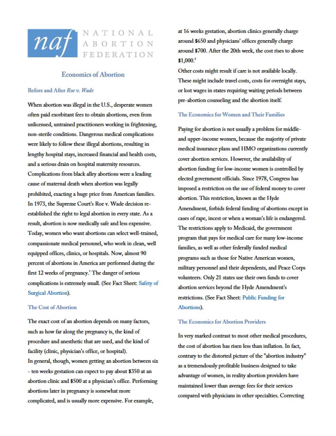 Financial Aspects of Abortion