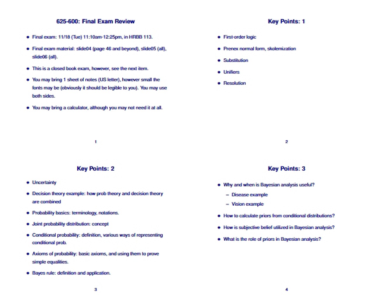 In-depth Final Review for Artificial Intelligence