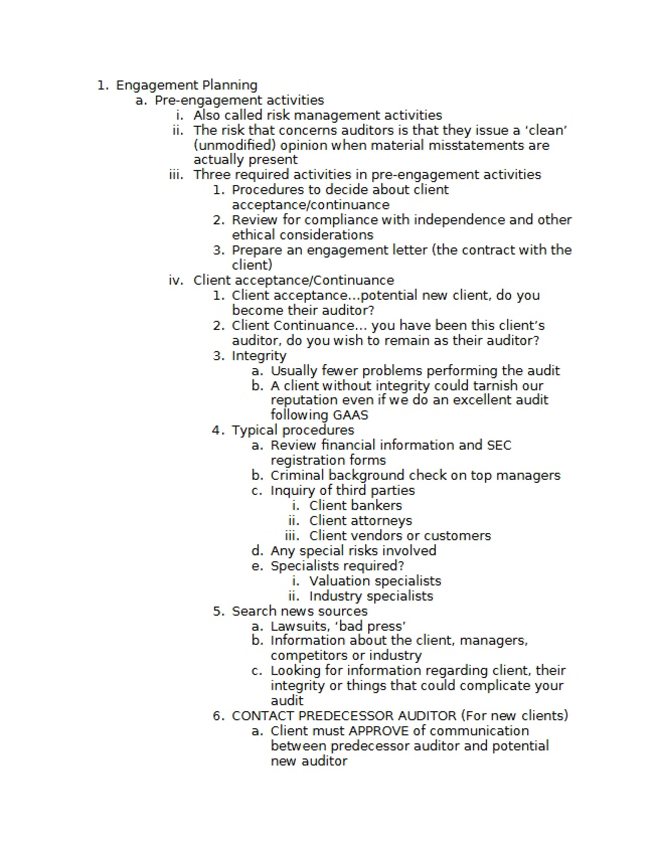 Planning of Engagements