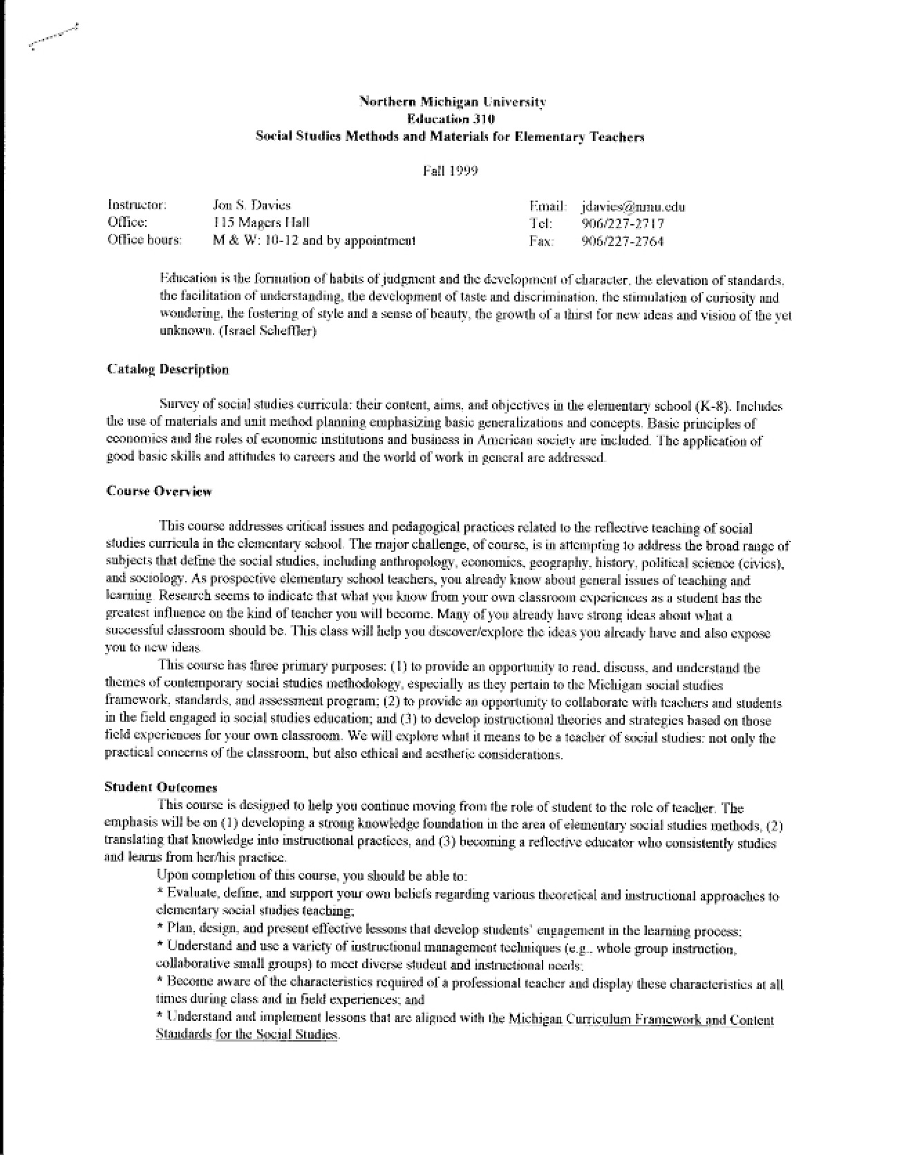 Social Studies Methods Syllabus