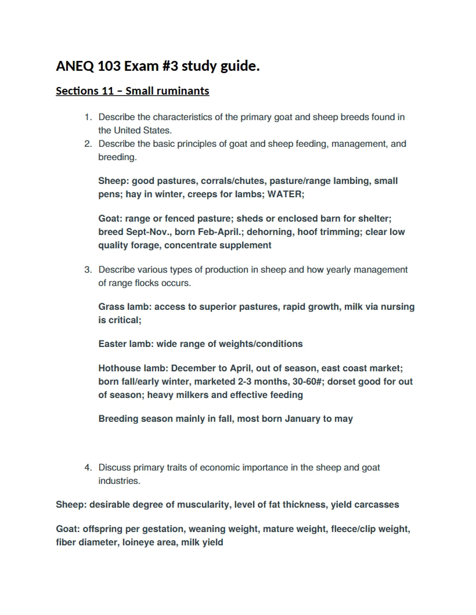 Study Guide for Third Exam