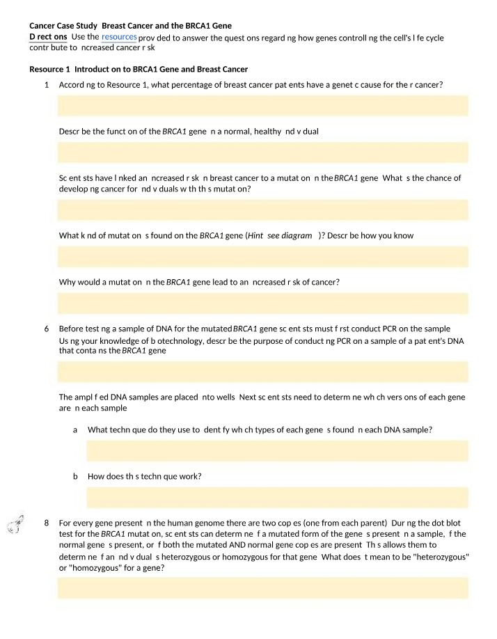 Case Study and Resources for Breast Cancer and the BRCA1 Gene