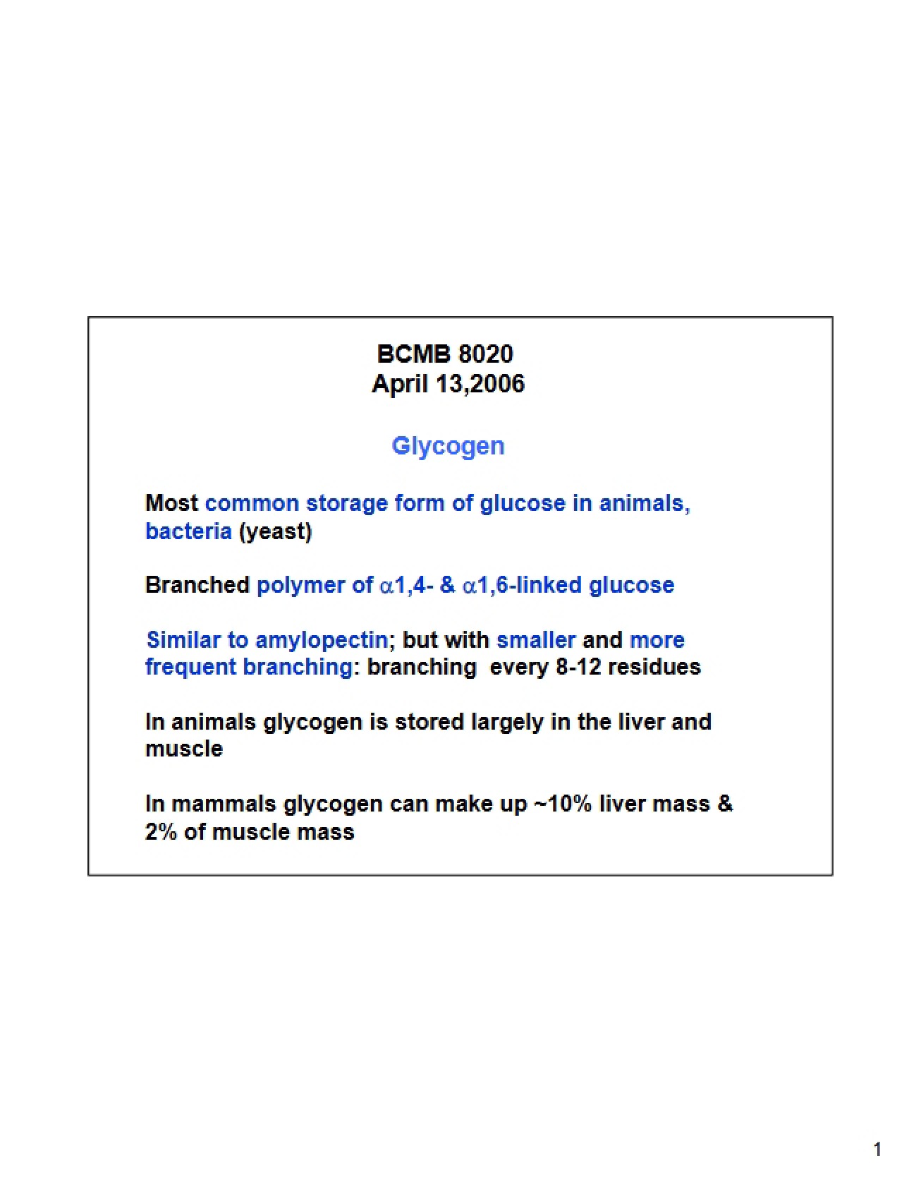 Glycogen 2006, Single-Page