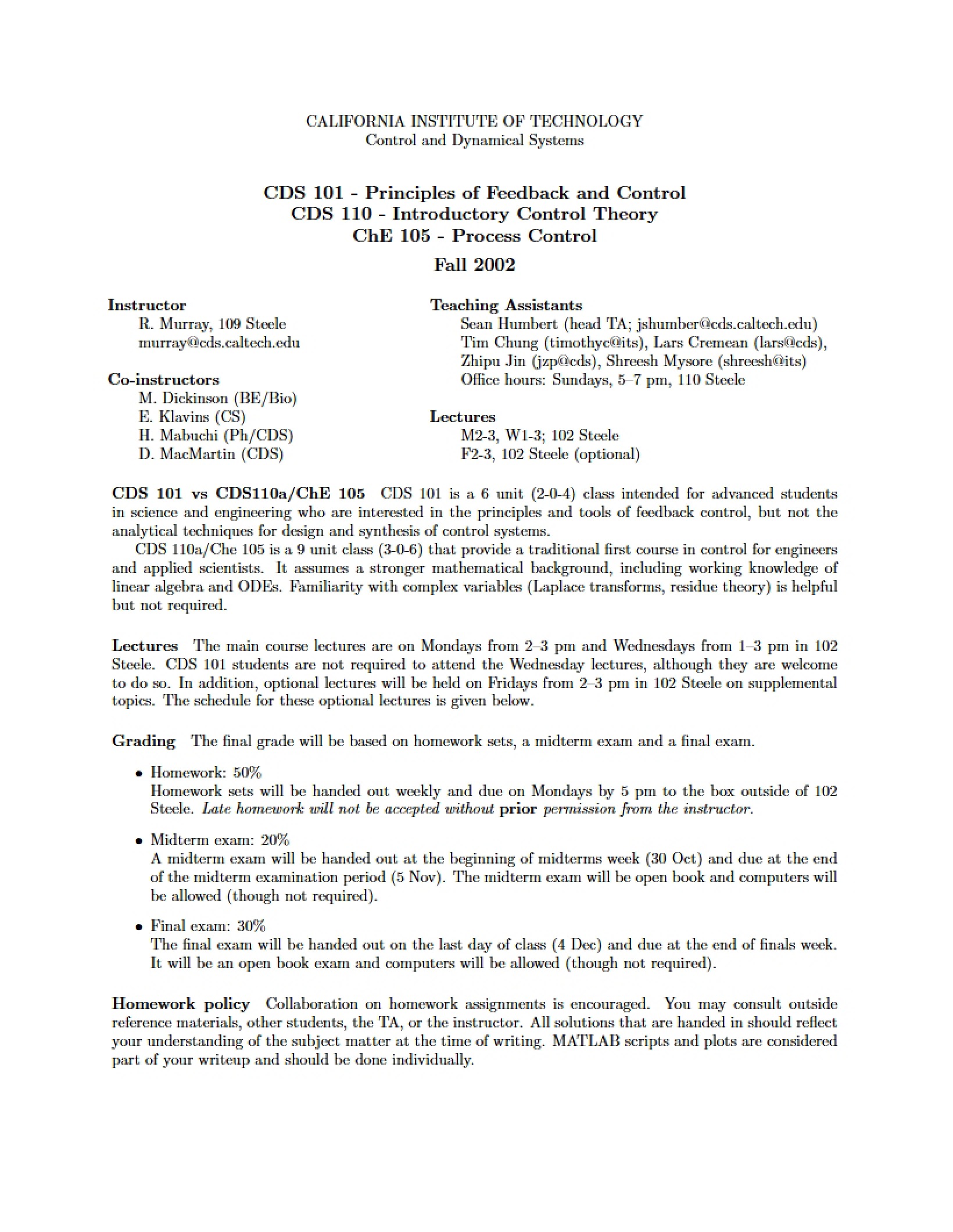 CDS 101 Course Syllabus
