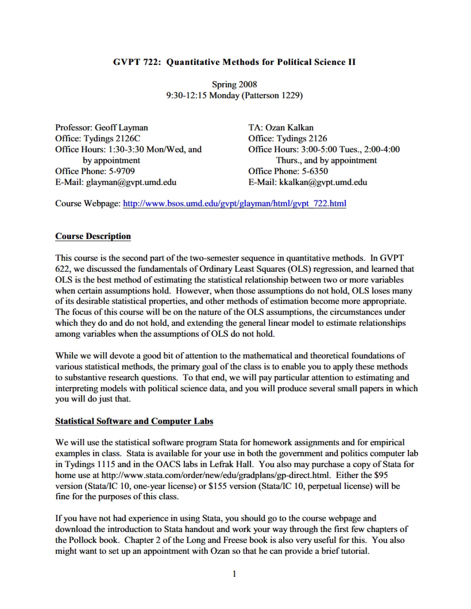Advanced Quantitative Methods Syllabus