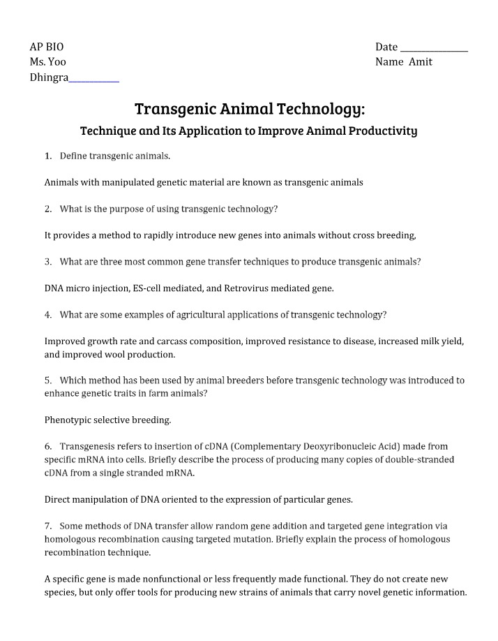 Technology of Transgenic Animals