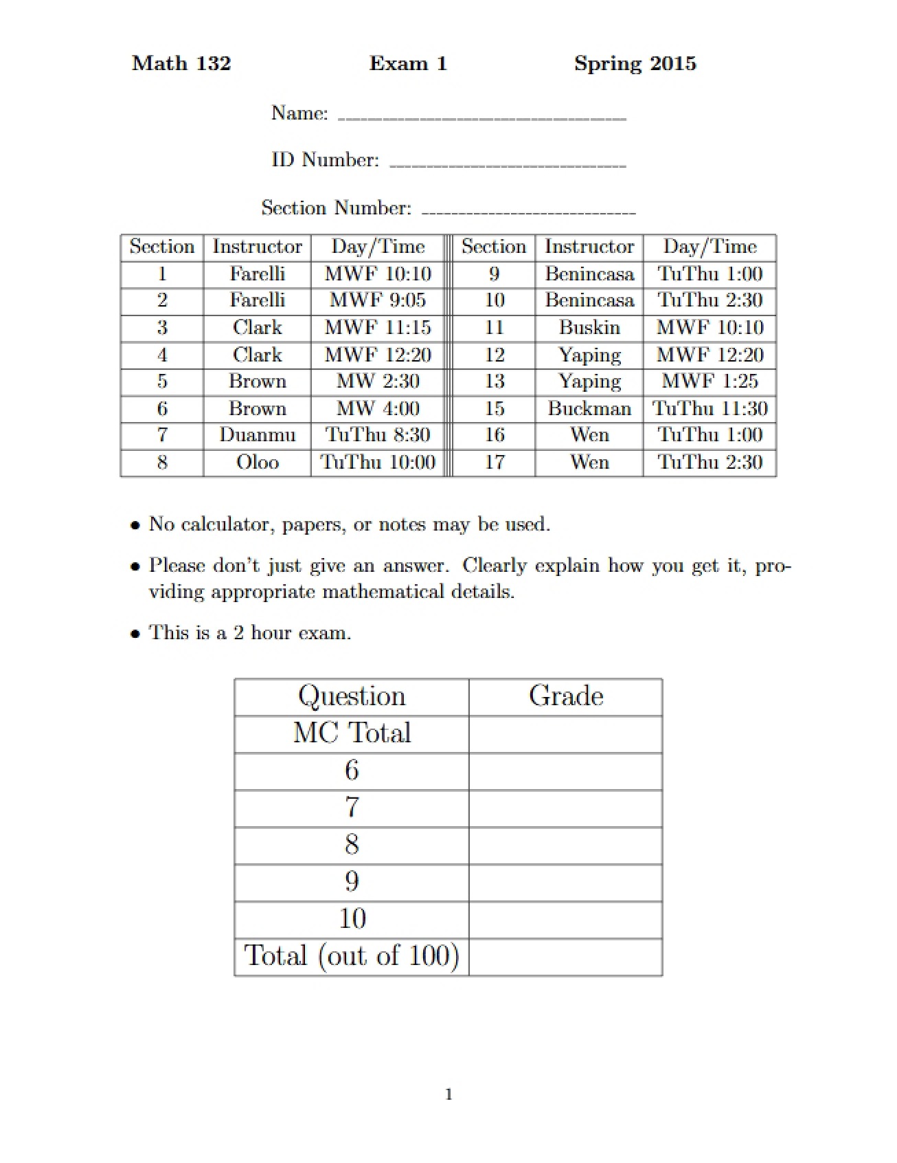 Answers to Spring 2015 Exam 1