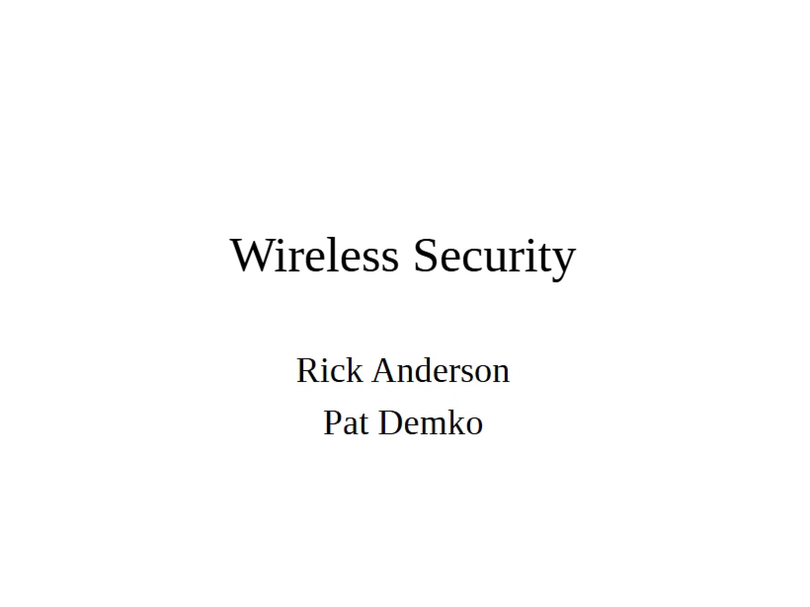 Security in Wireless Networks
