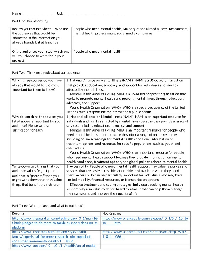 WRT 188 - Week Nine Activity Sheet