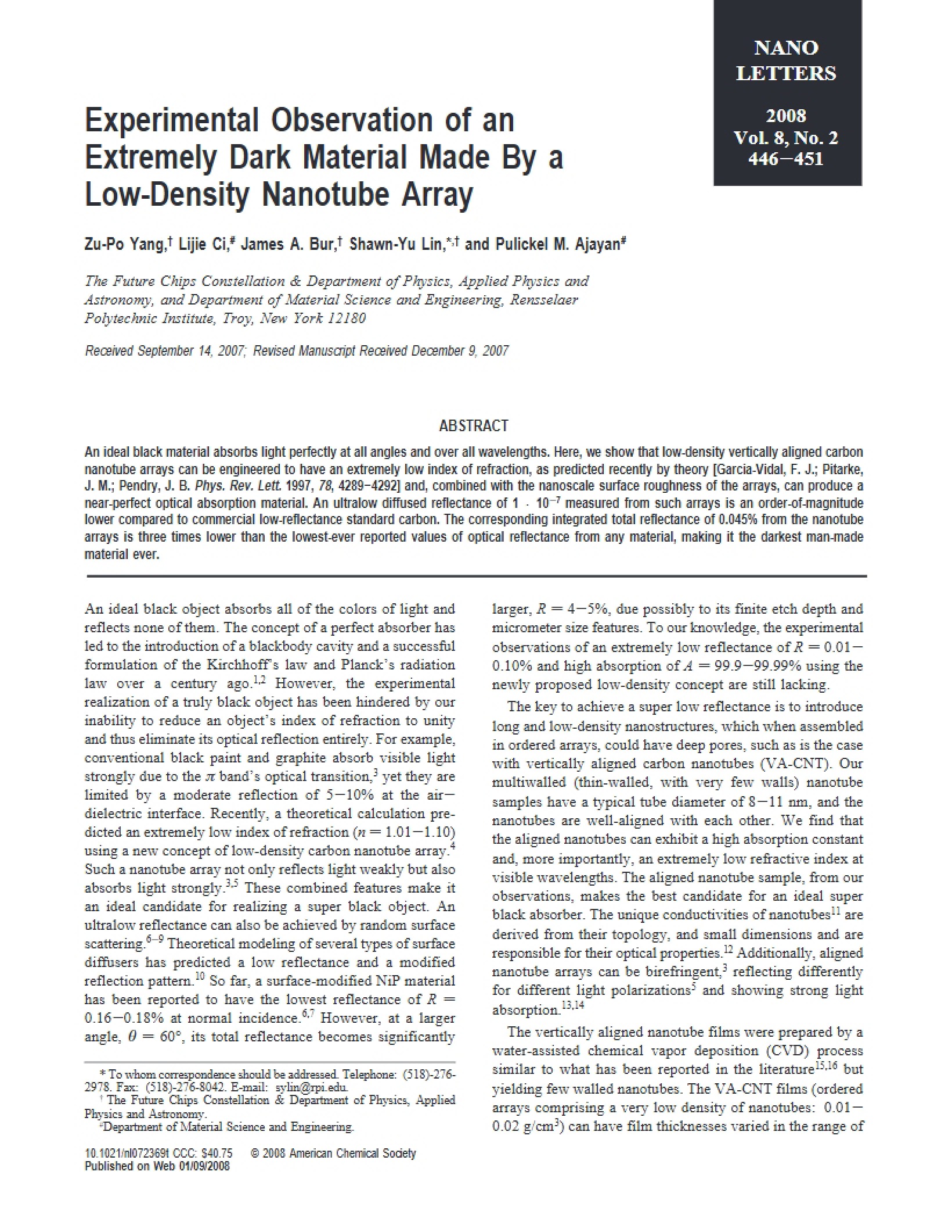 Extremely Dark Material Experimental Observation