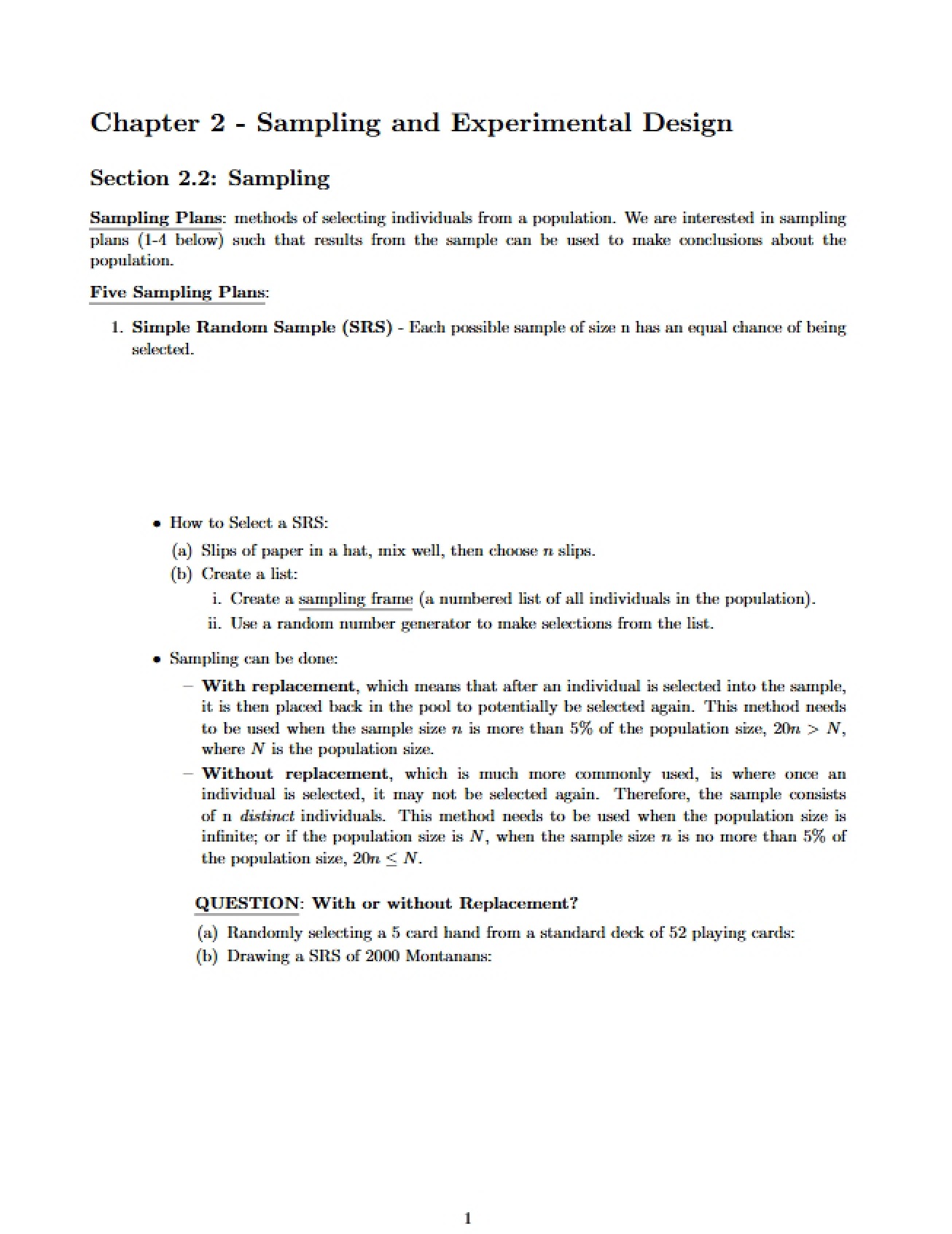 Experimental Design and Sampling Chapter 2