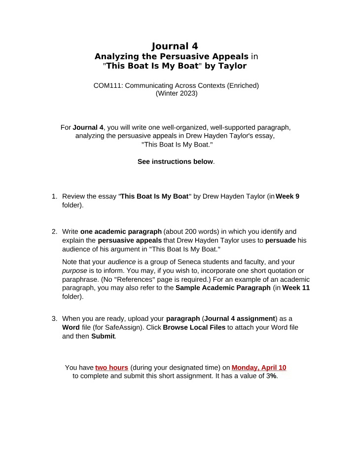 Persuasive Appeals in 'This Boat Is My Boat' - Journal 4